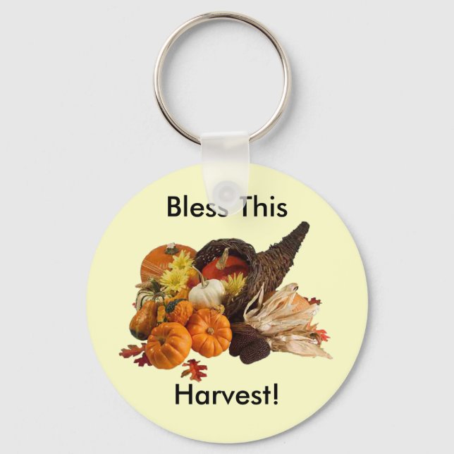 Blessed Bountiful Harvest Colourful Cornucopia Key Ring (Front)