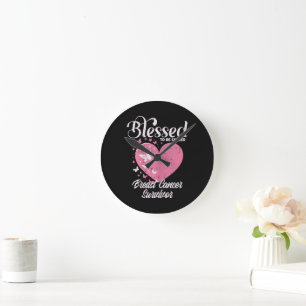 Blessed Breast Cancer Survivor Awareness Christian Round Clock