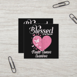 Blessed Breast Cancer Survivor Awareness Christian Square Business Card