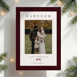 Blessed Burgundy Velvet Christmas Photo Card