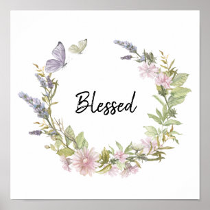 Blessed Butterflies Floral Wreath Poster