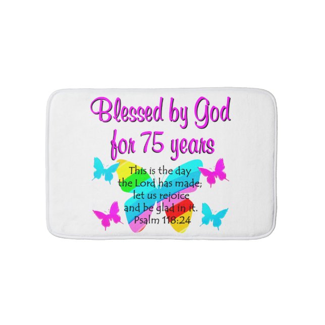BLESSED BUTTERFLY 75TH BIRTHDAY DESIGN BATH MAT (Front)