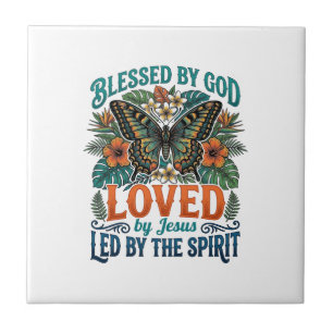 Blessed Butterfly Christian T-Shirt Design_1 Ceramic Tile