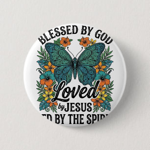 Blessed Butterfly Christian T-Shirt Design (2) 6 Cm Round Badge