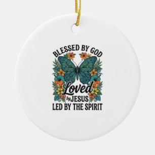 Blessed Butterfly Christian T-Shirt Design (2) Ceramic Ornament