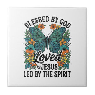 Blessed Butterfly Christian T-Shirt Design (2) Ceramic Tile