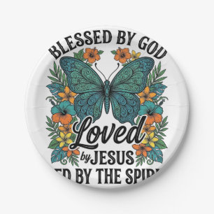 Blessed Butterfly Christian T-Shirt Design (2) Paper Plate