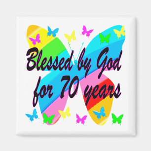 BLESSED BY GOD 70TH BUTTERFLY DESIGN MAGNET