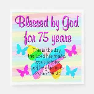 BLESSED BY GOD 75TH BIRTHDAY PARTY NAPKINS