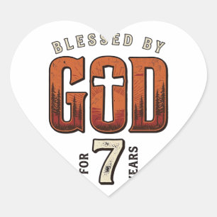 Blessed By God 7 Years Vintage Christian Shirt Heart Sticker