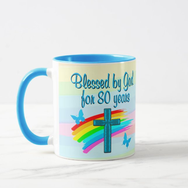 BLESSED BY GOD 80TH BIRTHDAY MUG (Left)