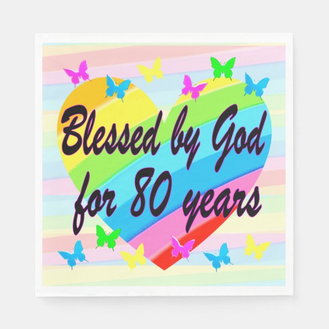 BLESSED BY GOD 80TH BIRTHDAY PAPER PARTY NAPKINS (Front)