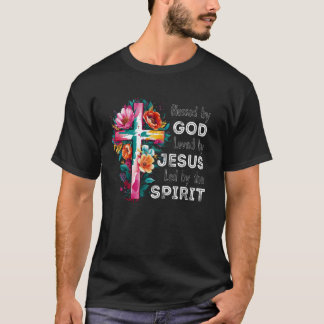 Blessed By God Catholic Bible Flower Cross Men Wom T-Shirt