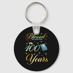 Blessed By God For 100 Years Old 100th Birthday Wo Key Ring