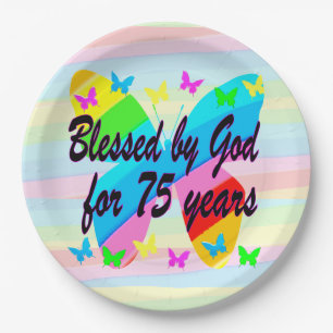 BLESSED BY GOD FOR 75 YEARS PAPER PLATES