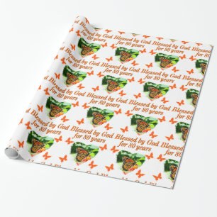 BLESSED BY GOD FOR 80 YEARS BUTTERFLY PHOTO WRAPPING PAPER