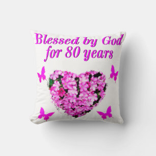 BLESSED BY GOD FOR 80 YEARS FLORAL DESIGN CUSHION