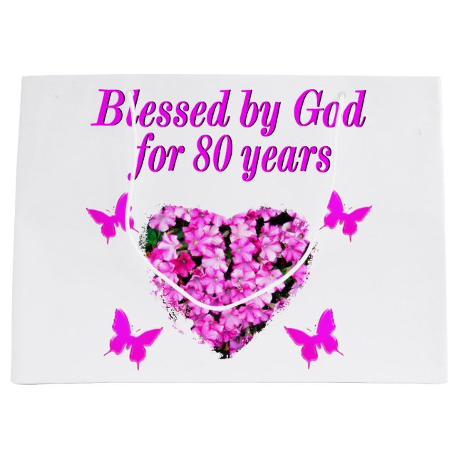 BLESSED BY GOD FOR 80 YEARS FLORAL DESIGN LARGE GIFT BAG (Front)