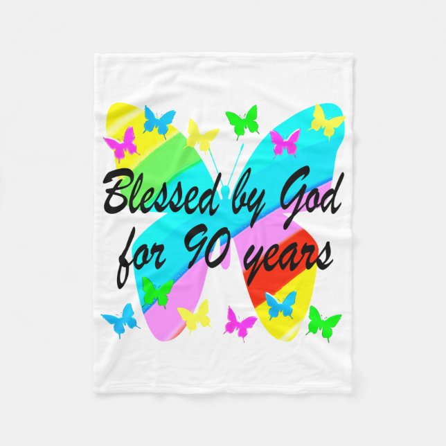 BLESSED BY GOD FOR 90 YEARS FLEECE BLANKET (Front)