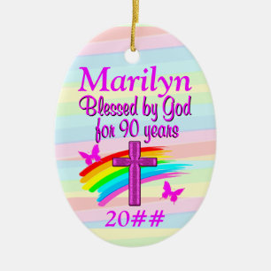 BLESSED BY GOD FOR 90 YEARS PERSONALIZED ORNAMENT