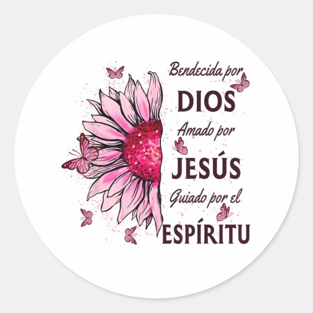 Blessed by God Loved by Jesus Classic Round Sticker (Front)
