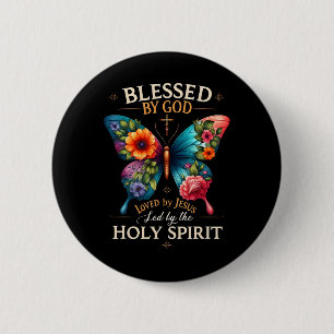 Blessed By God Loved By Jesus Easter Day Mens Wome 6 Cm Round Badge