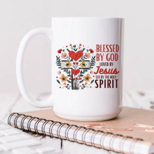 Blessed By God Loved By Jesus Floral Religious Coffee Mug