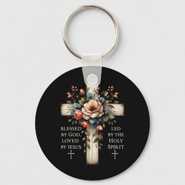 Blessed By God Loved By Jesus Funny Easter Jesus C Key Ring (Front)