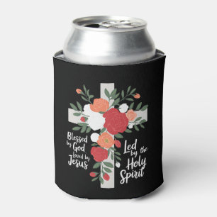 Blessed by God Loved by Jesus Led by the Holy Can Cooler