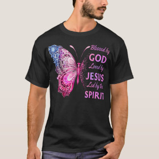 Blessed By God Loved By Jesus Pink Butterfly Chris T-Shirt