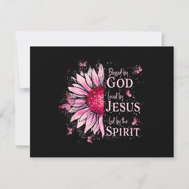 Blessed By God - Loved By Jesus Pink Sunflower Card (Front)