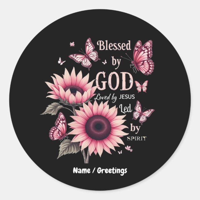 Blessed By God Loved By Jesus Pink Sunflower Faith Classic Round Sticker (Front)