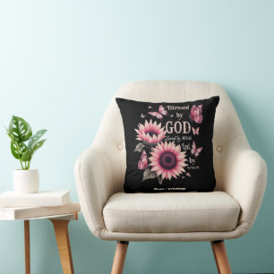 Blessed By God Loved By Jesus Pink Sunflower Faith Cushion