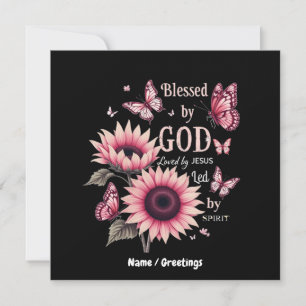 Blessed By God Loved By Jesus Pink Sunflower Faith Invitation