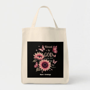 Blessed By God Loved By Jesus Pink Sunflower Faith Tote Bag