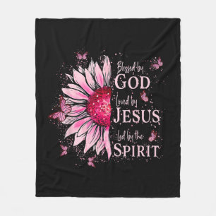 Blessed By God - Loved By Jesus Pink Sunflower Fleece Blanket