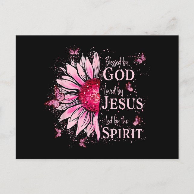 Blessed By God - Loved By Jesus Pink Sunflower Holiday Postcard (Front)
