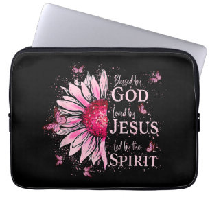Blessed By God - Loved By Jesus Pink Sunflower Laptop Sleeve