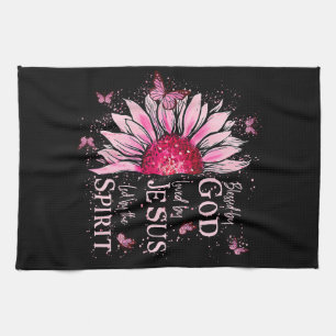Blessed By God - Loved By Jesus Pink Sunflower Tea Towel