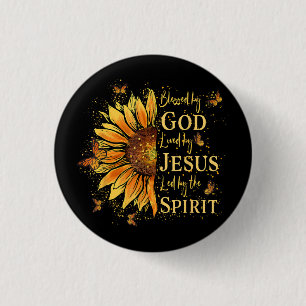 Blessed By God - Loved By Jesus, Sunflower 3 Cm Round Badge