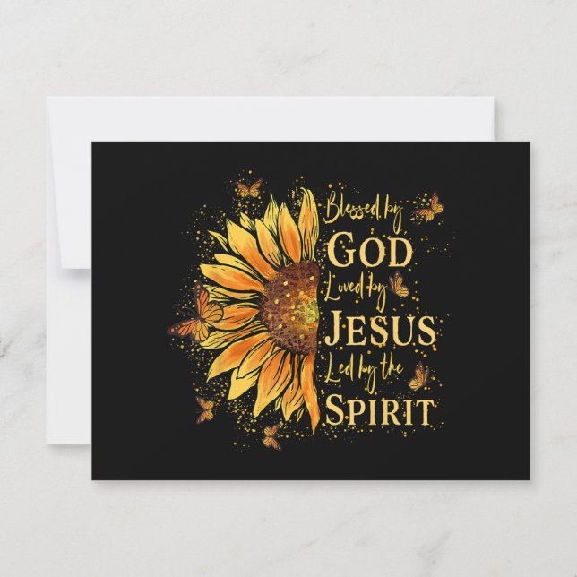 Blessed By God - Loved By Jesus, Sunflower Holiday Card (Front)