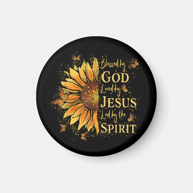 Blessed By God - Loved By Jesus, Sunflower Magnet (Front)