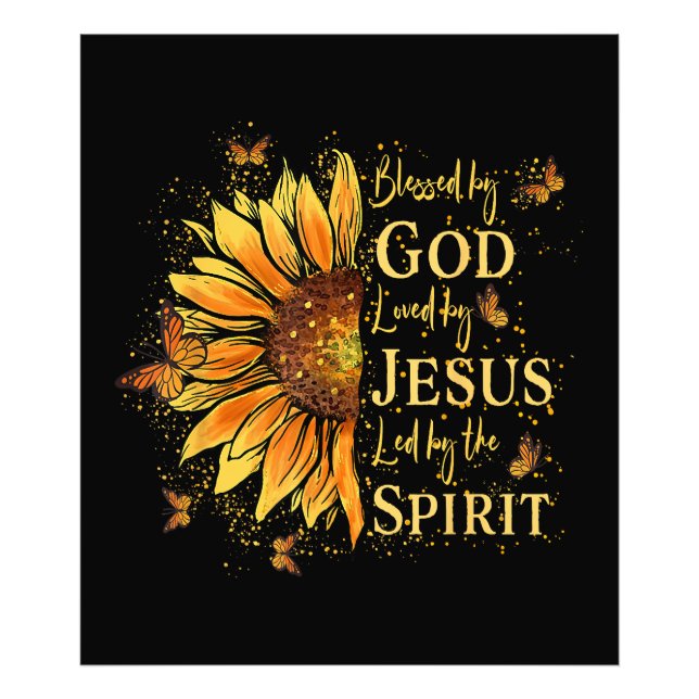 Blessed By God - Loved By Jesus, Sunflower Photo Print (Front)