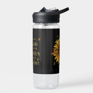 Blessed By God - Loved By Jesus, Sunflower Water Bottle
