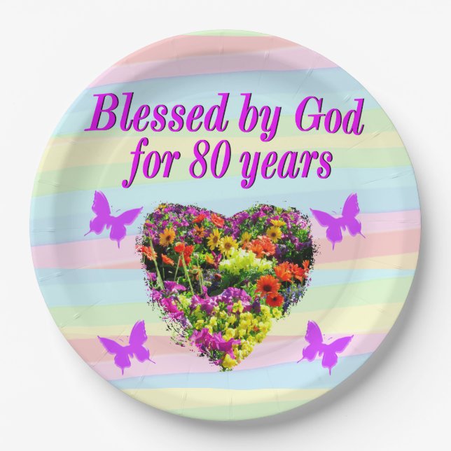 BLESSED BY GOD PURPLE FLORAL PAPER PLATES (Front)