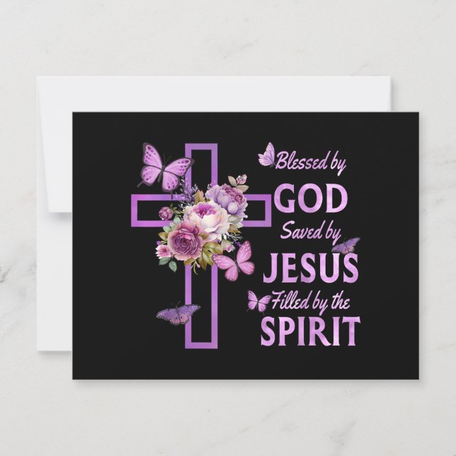 Blessed by God Saved by Jesus Purple Floral Cross  (Front)