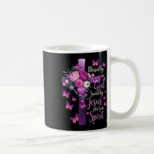 Blessed By God Saved By Jesus Purple Floral Cross Coffee Mug