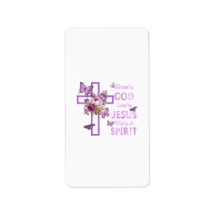 Blessed by God Saved by Jesus Purple Floral Cross  Label