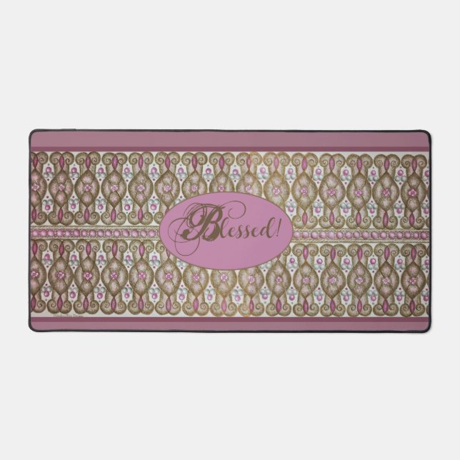 Blessed! Chocolate/Berry Desk Mat - Berry (Front)