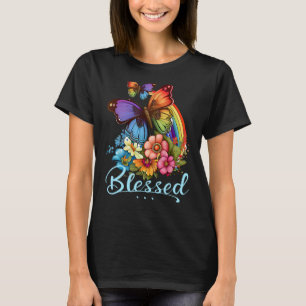 Blessed Christian Butterfly Pretty Floral Rainbow T-Shirt